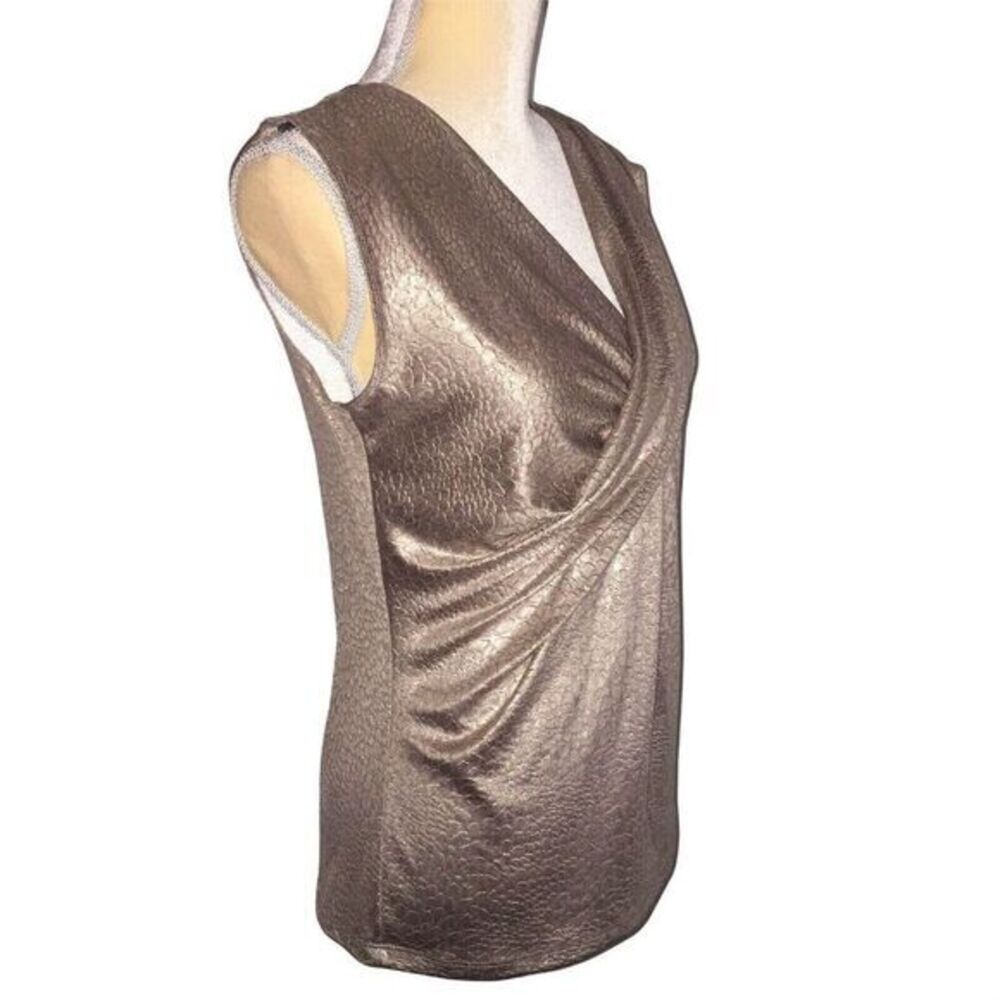 ny collection Women's Sleeveless Top Size S Brown Gold Shiny‎ - Picture 9 of 12